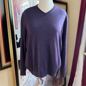 Calvin Klein 100% Extra Fine Merino Wool Royal Purple V-Neck   Sweater Size XL